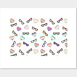 Pride Flag Sun Glasses and Hearts Distressed Design Posters and Art